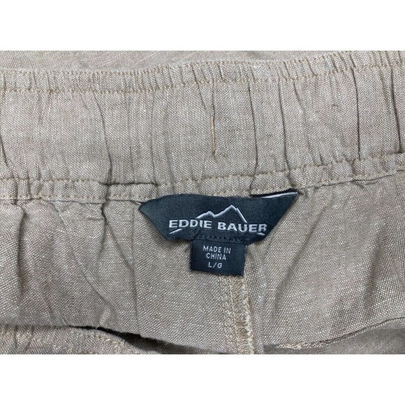 Eddie Bauer Shorts Women Large Elastic Waist Drawstring Cuffed Beige Linen - Picture 4 of 5